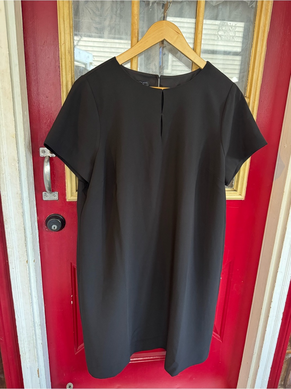 Talbots black shift dress short sleeves keyhole neckline detail size 18W